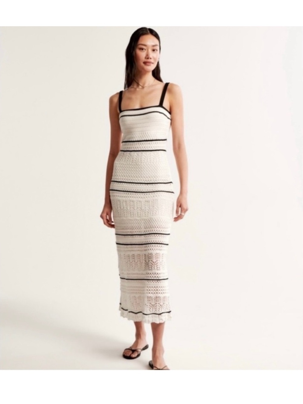 Abercrombie & Fitch Crochet Cream and Black Midi Dress
